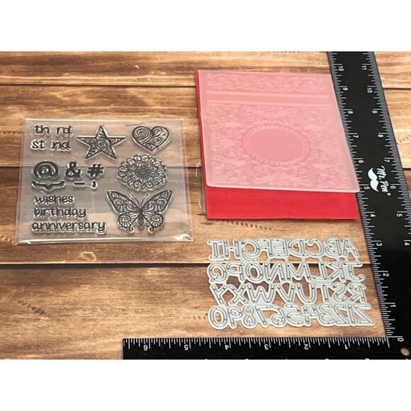 Alphabet Die, EMBOSSING FOLDER, & Stamp Set INVITATION STAR HEART BUTTERFLY - Picture 1 of 5